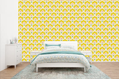 Behang - Fotobehang Design - Retro - Seventies - Geel - Breedte 400 cm x hoogte 240 cm