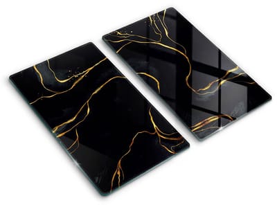 Wallfluent Glazen Snijplanken - Zwart marmer Snijplanken Glas - 2 stucks 30 cm x 52 cm - Zwart Snijplanken van Glas - Glazen Serveerplank - Glazen Snijplank Voor Keuken - Antislip Glazen Snijplank