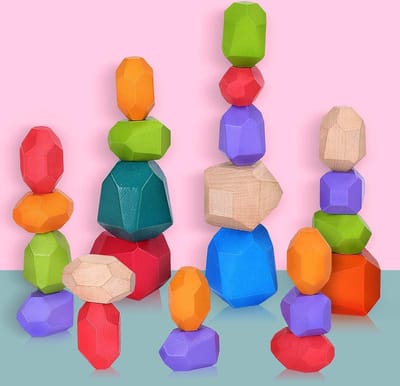Houten balanceerstenen - Montessori stapelspeelgoed - 24 stuks - kleurrijke meditatiebalancierstenen - sorteer- en stapelspeelgoed - kinderen en baby's