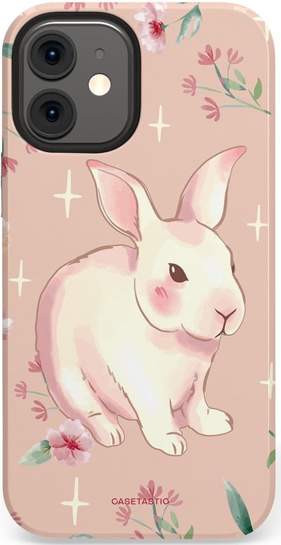 Casetastic Hoesje Geschikt voor Apple iPhone 12 Mini - Stijlvolle Beschermende Duo-layer Case - Schattig konijntje