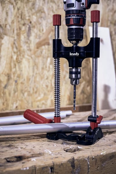 kwb boorstatief met boorhouder, zeskantaandrijving/mobiel boorstatief voor accuschroevendraaiers en boormachines, verstelbare hoekvergrendeling 45 60 75 90°, voor oppervlakken en ronde werkstukken