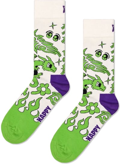 Happy Socks Hyper Dragon Sock - unisex sokken - wit - Unisex - Maat: 36 - 40