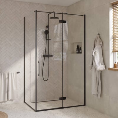 Saqu Grace douchecabine met draaideur rechts incl. antikalk 120x90x210cm mat zwart