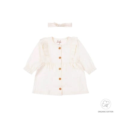 Dirkje meisjes jurk + haarband organic cotton Off white - NOOS GIRLS