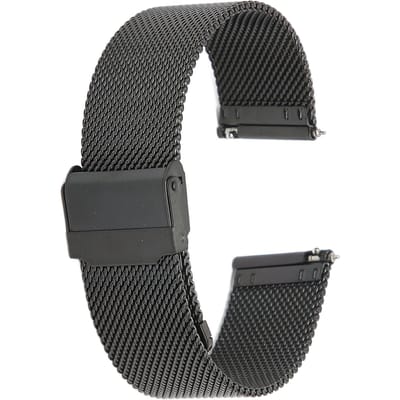 22mm Roestvrijstalen Horlogebanden Mesh Geweven Horlogebanden Snelkoppelings Horloge Polsband met zwart