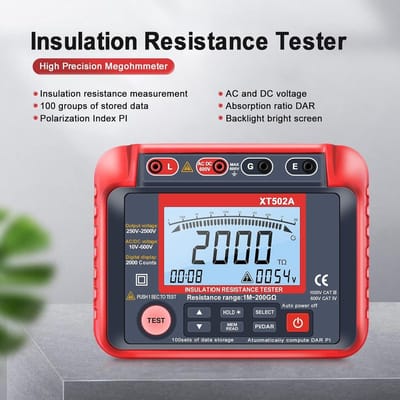 Isolatiemeter - Megger Tester Ohm Meter - Elektrische Inspectie - Variabele Testspanning - 200G Ohm Bereik - XT-502A