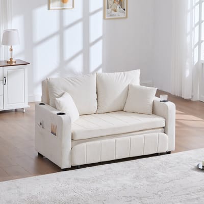 MODFU Slaapbank - Uitschuifbaar En Opklapbaar - Met Opbergtas - Beige - 139 X 83 X 58 Cm