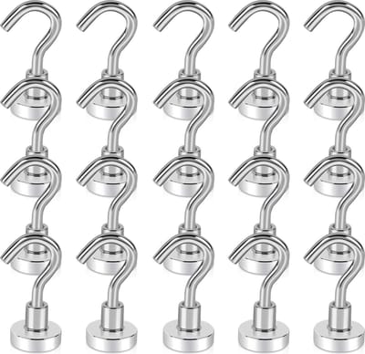 Magneethaken, verpakking van 20 magneethaken, extra sterke neodymium magneethaken, supersterke magneten met haken, neodymium magneten haken voor cruise, barbecue, keuken, gadgets, klaslokaal