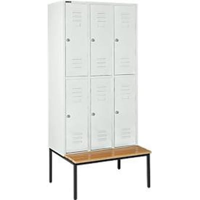 Schäfer Shop Select Kledinglocker, met zitbank, 3x2 compartimenten, 300 mm, Cilinderslot. Deur lichtgrijs