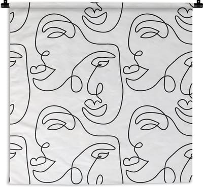 Wandkleed - Wanddoek - Line Art - Patronen - Zwart Wit - 90x90 cm - Wandtapijt