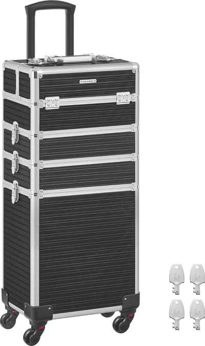 Cosmeticakoffer Trolley 4-in-1 - Extra Groot, Afsluitbaar, Voor Reizen - Make-upkoffer met 360° Wielen