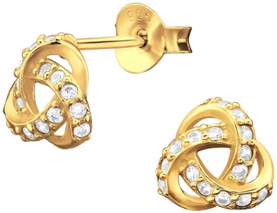 Joy|S - Zilveren knoop oorbellen - 7.5 mm - zirkonia - gold plated
