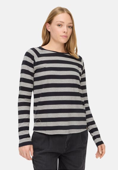 camel active Gestreepte longsleeve met raglanmouwen - Maat womenswear-XXS - Kaviaar