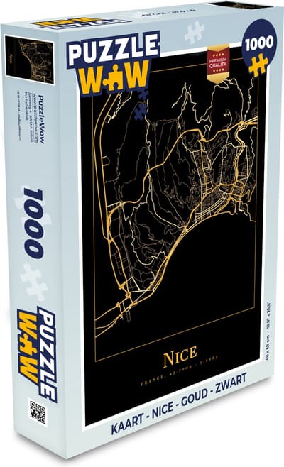 Puzzel Kaart - Nice - Goud - Zwart - Legpuzzel - Puzzel 1000 stukjes volwassenen