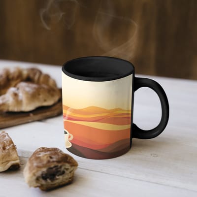 Magische Mok - Foto op Warmte Mokken - Koffiemok - Koffie - Landschap - Oranje - Koffiebonen - Magic Mok - Beker - 350 ML - Theemok