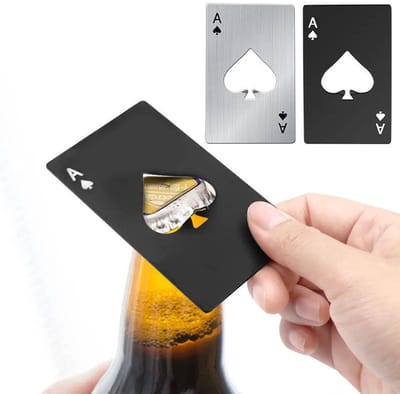 2 stuks pokerkaart flesopeners roestvrijstalen bierflesopener op creditcardformaat - Pokerthema flesopeners-Schoppen Aas Design