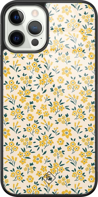 Casimoda® hoesje - Geschikt voor iPhone 12 Pro - Yellow Garden - Luxe Hard Case Zwart - Backcover telefoonhoesje - Geel