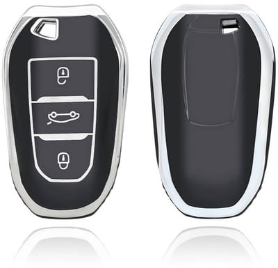 Autosleutel Hoesje geschikt voor Peugeot - Sleutelcover - TPU Cover Sleutelhoes - Accessoires - zwart