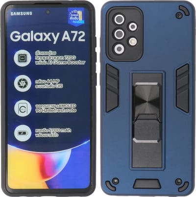 Samsung Galaxy A72 5G Hoesje - Tough Armor Hardcase – Telefoonhoesje Met Standfunctie – Bestcases Backcover - Navy