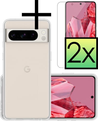 Hoesje - Met 2x Screenprotector - Geschikt voor Google Pixel 8 Pro - Sterk & Shockproof - Back Cover - Siliconen Case - Telefoon Hoes - Transparant