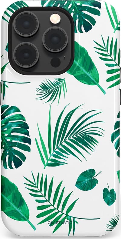 Casetastic Hoesje Geschikt voor Apple iPhone 15 Pro Magsafe - Stijlvolle Beschermende Duo-layer Case - Groene Witte Jungle Bladeren Print