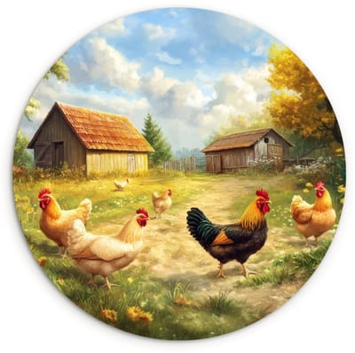 WallCircle® Wandcirkel 120x120 cm - Muurcirkel Kippen - Landelijke rust - Natuur - Muurdecoratie woonkamer - Wanddecoratie slaapkamer - Kamer decoratie accessoires - Ronde schilderijen XXL