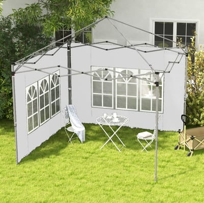 MEUNIQ Paviljoen zijwanden 2-delig met raam 295 x 195 cm geschikt voor 3x3 en 3x4 m pop-up paviljoen zijwand set wit voor tuin en terras