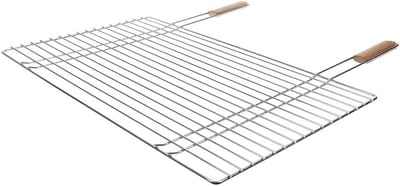 Grillrooster voor Barbecue & Rookoven - Rechthoekig BBQ grillrooster 68x40 - Verchroomd staal met houten handgrepen
