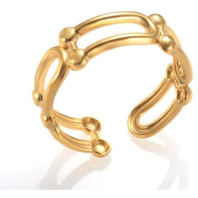 Bagues tendance réglables avec ouverture trombone pour femmes hommes couples géométrique creux en acier inoxydable punk bijoux cadeau de fête Resizable beige