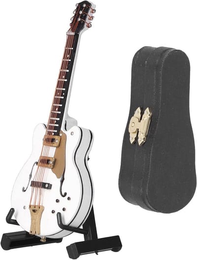 Miniature Guitar Model for Dollhouse Decoration with Stand and Case