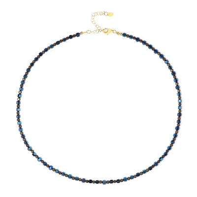 Cavill - Verstelbare Zilveren Halsketting - 925 Sterling Zilver - Royal Blue & Zilver Hematiet 60,85 ct - Elegante Kralenketting