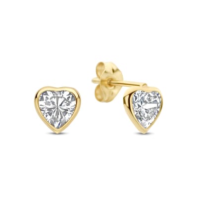 New Bling 9NBG-1048 – Gouden Oorbellen Dames – Oorknopjes Hart met Zirkonia – 14K Goud – 5 mm – Cadeau voor Vrouwen
