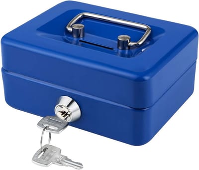 Kinder Geldkistje met Sleutelslot en Inworp - Kleine Metalen Spaarpot Blauw