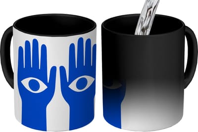 Magische Mok - Foto op Warmte Mokken - Koffiemok - Handen - Twee - Ogen - Blauw - Magic Mok - Beker - 350 ML - Theemok