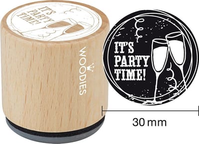 Houten stempel, d: 30 mm, h: 35 mm, It's party time , 1stuk