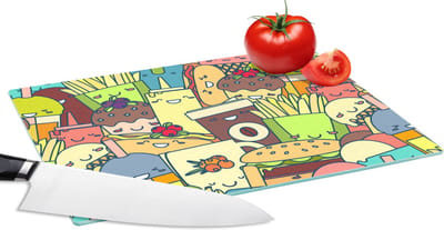 Glazen Snijplank - 28x20 - Kawaii - Patronen - Fast Food - Snijplanken Glas