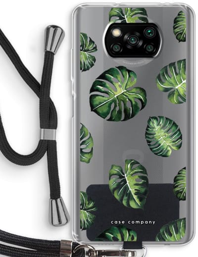 Case Company® - Hoesje met koord geschikt voor Poco X3 Pro hoesje met Koord - Tropische bladeren - Telefoonhoesje met Zwart Koord - Bescherming aan alle Kanten en Over de Schermrand