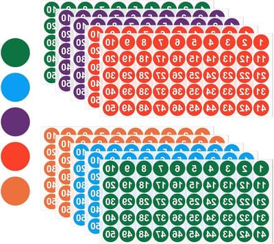 Nummerstickers van 1 tot 100, 10 vellen zelfklevende vinyl stickers, watervast en rond, ideaal voor inventaris en labels, verkrijgbaar in 5 kleuren