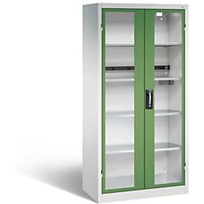 C+P Basic batterijlaadkast met kijkvenster van acrylglas, H 1950 x B 930 x D 500 mm, lichtgrijs/resedagroen
