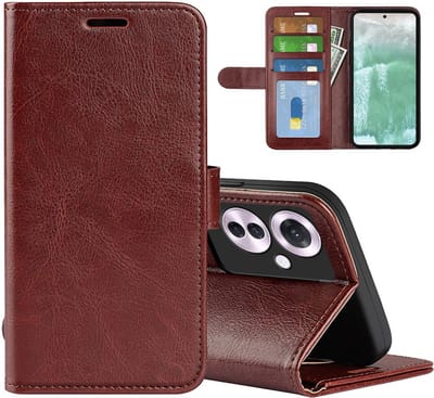MobyDefend Hoesje - Geschikt voor Oppo Reno 11F - Wallet Book Case (Sluiting Achterkant) - Bruin