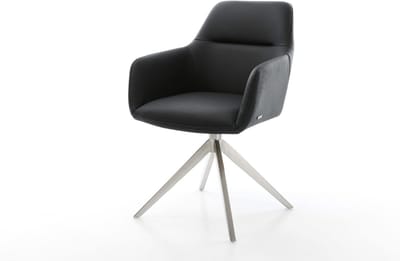 Eetkamerstoel Pejo-Flex kruisframe breed roestvrij staal echt leer zwart 360° draaibaar rocker-functie pocketveer kern