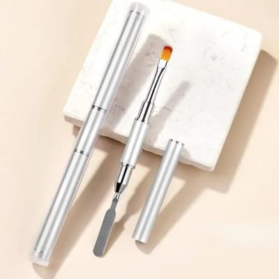 Dubbelzijdige Poly Nagellak Gel Kwast Prikker 2-in-1 Ontwerp Nagelkwast En Roestvrij Staal Spatel Voor Nagels Verlenging Gel Tool zilver