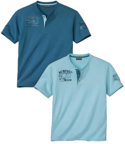 ATLAS FOR MEN - Set van 2 T-shirts met Henley kraag - Heren - Verkrijgbaar in grote maten - 5XL