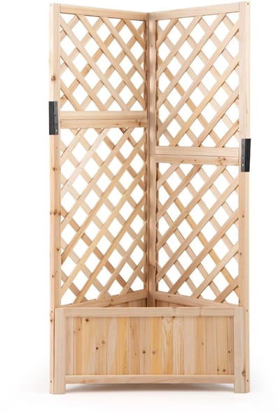 Plantenbak met klimrek - Bloembak - Weerbestendig - Met trellis - Buiten - Hout - Plantenrek - Naturel/Bruin