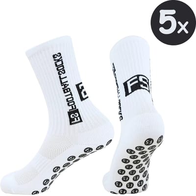 BukkitBow – Set van 5 Gripsokken – Antislip Sportsokken Heren & Dames – Sokken voor Hardlopen, Voetbal, Tennis & Fitness - Wit