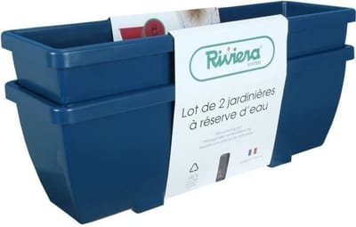 RIVIERA EVA bloembak - Set van 2 plantenbakken - Kunststof - 57 cm - Blauw