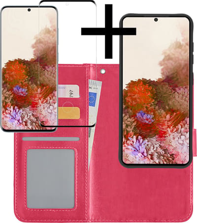 Hoesje - 2 in 1 - Geschikt voor Samsung Galaxy S20 - Met Screenprotector - En Uitneembare Hard Cover - Bookcase - Wallet Case - Met Pasjeshouder - Book Case - Uitneembaar - Pashouder - Kunstleer - Donkerroze