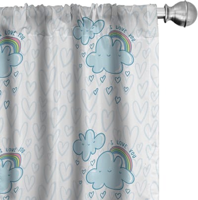 ABAKUHAUS Ik houd van jou – Gordijnen – Bleekblauw Multicolor – 2x75x175 cm – Microvezel