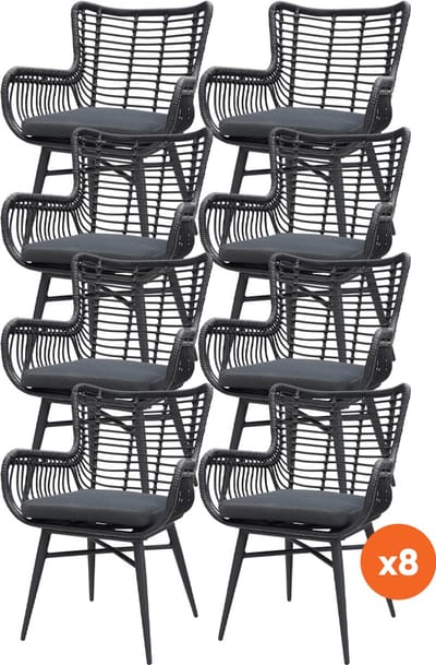 Set van 8 - Jasmine dining tuinstoel - Black