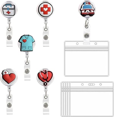 Zorg Badge Houder Set van 6, Retractable Badge Reel met Clip, Perfect voor Namen en ID Kaarten